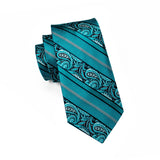 Oi-Tie-gravata azul teal masculina, gravata de alta qualidade, pino de gola dourada, conjunto de abotoaduras sólidas, luxo, novo