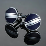 Abotoaduras de camisa francesa masculina, Abotoaduras de esmalte redondo azul e preto, estilo clássico, acessórios de moda, atacado