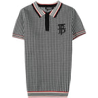 Estilo britânico verão lapela manga curta de malha camisa polo roupas masculinas 2022 houndstooth bordado fino ajuste camisa casual