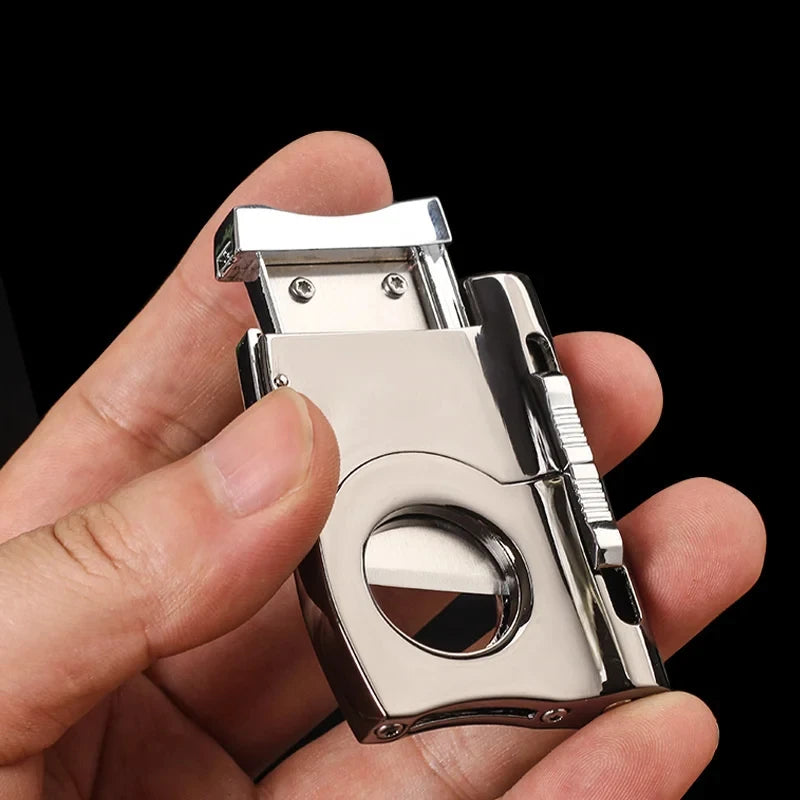Cortador de charutos portátil com corte em v, perfuradores duplos, tesoura de aço inoxidável, acessórios para fumar, presente masculino