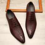 Sapato liso Oxford de couro genuíno masculino, preto, azul, padrão crocodilo, artesanal, sapatos formais, casamento, negócio, verão
