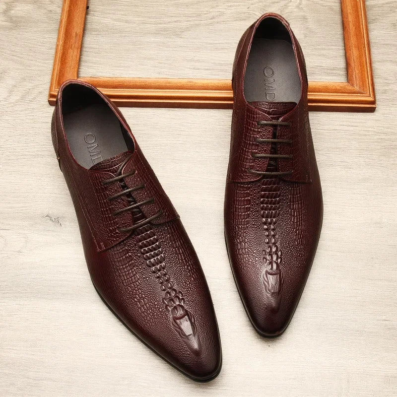 Sapato liso Oxford de couro genuíno masculino, preto, azul, padrão crocodilo, artesanal, sapatos formais, casamento, negócio, verão