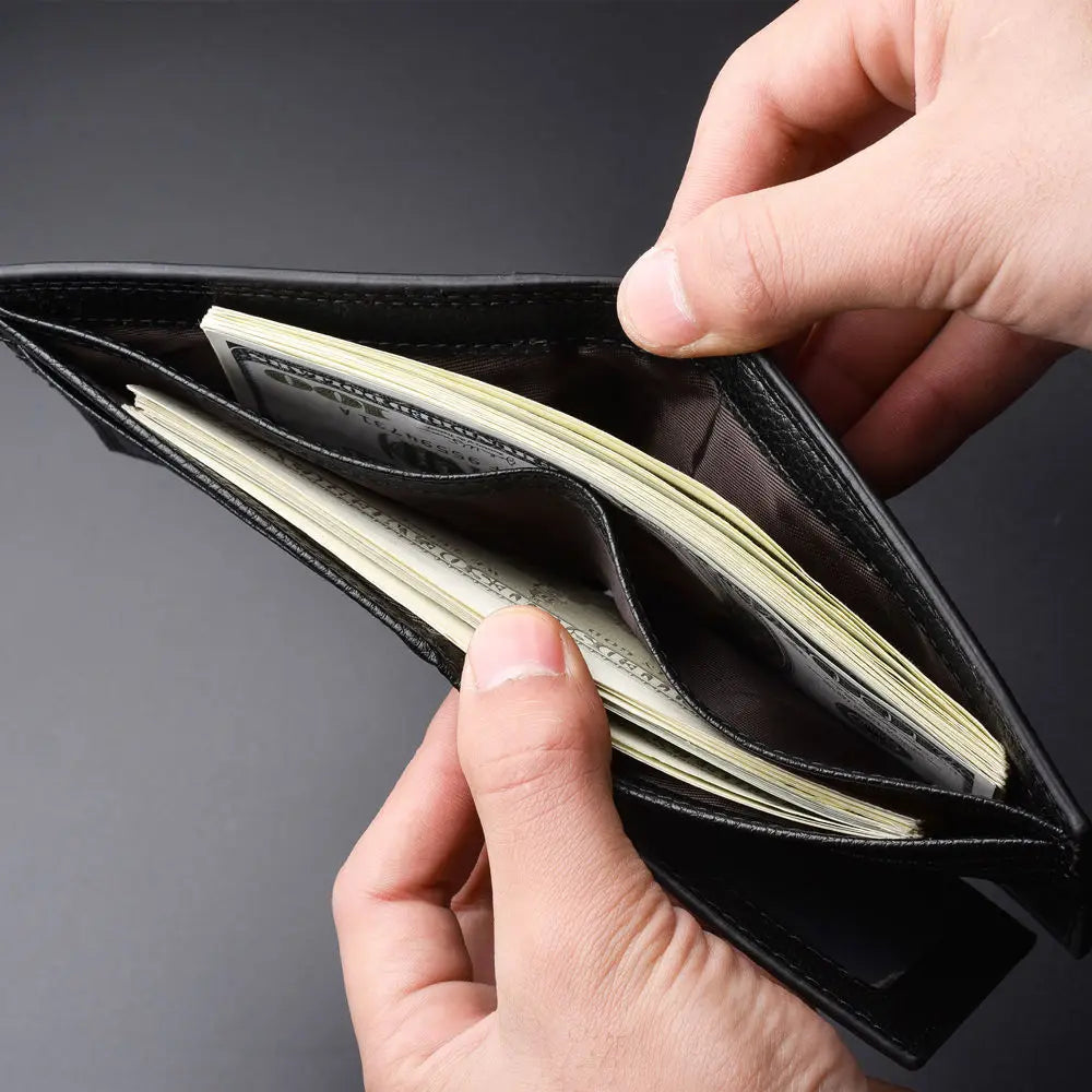 Carteira masculina de couro PU com estampa de lichia, cor sólida, presente de aniversário masculino