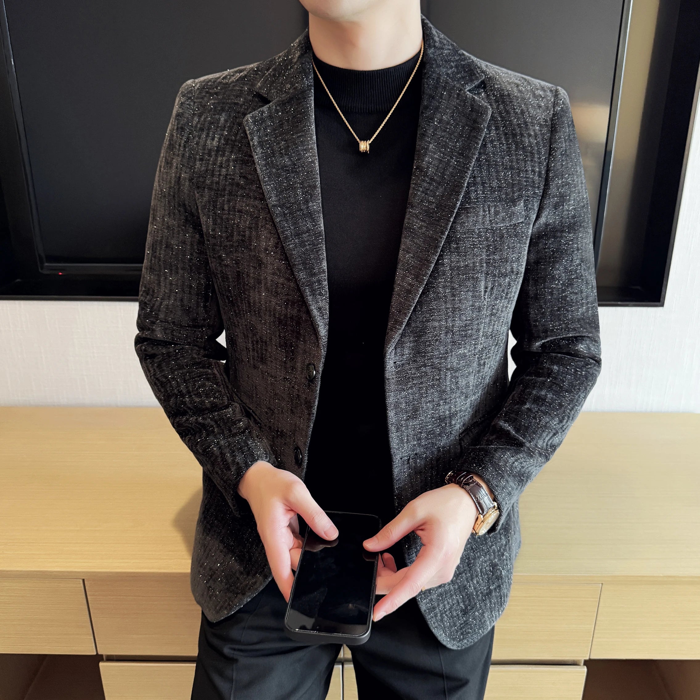 Alta qualidade veludo masculino moda negócios casual terno jaqueta nova cor sólida coreano fino ajuste terno de casamento social blazer 5xl-m