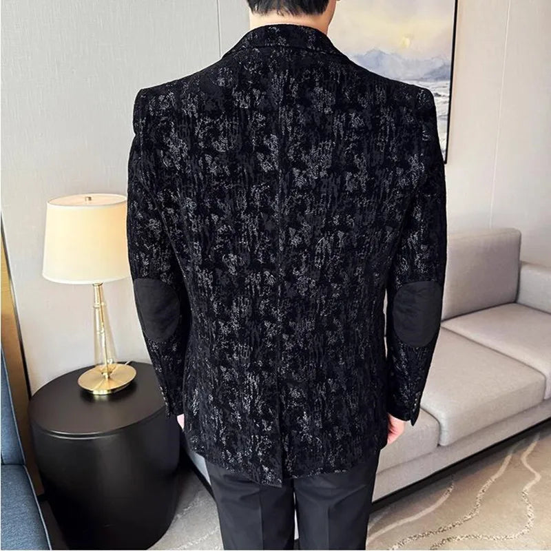 Alta qualidade de pelúcia jacquard moda terno jaqueta versão coreana fino ajuste negócios retro casual terno de casamento social blazer 5xl-m