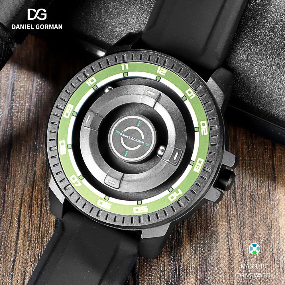 DANIEL GORMAN Relógio magnético masculino preto à prova d'água contas de aço inoxidável relógio de quartzo com pulseira de silicone DG0221 verde