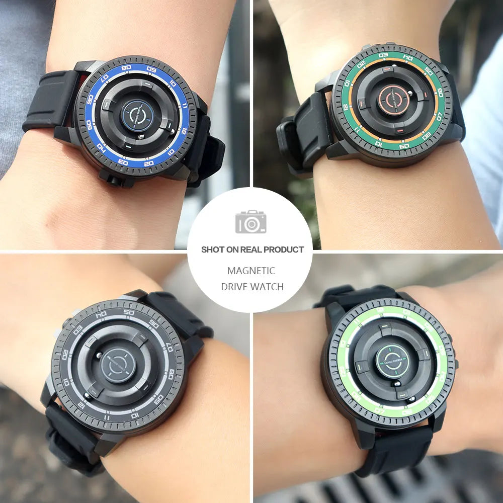 DANIEL GORMAN Relógio magnético masculino preto à prova d'água contas de aço inoxidável relógio de quartzo com pulseira de silicone DG0221 verde