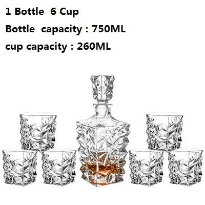 Garrafa De Vinho De Vidro De Cristal + Copos, Vinho Decanter, Uísque, Liqour Pourer, Home Bar, Vodka Beer Bottle Jar, JR, 7Pcs Set