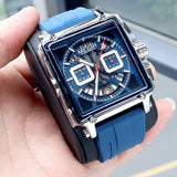MEGIR-Relógio de quartzo quadrado masculino, moda, impermeável, luminoso, cronógrafo, data, azul, Silicone Strap, esporte, 2233