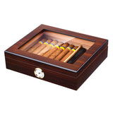 Caixa De Armazenamento De Humidor De Charuto Artesanal, Organizador Hidratante, Umidificador Higrômetro, Top De Vidro Para 25 Charutos