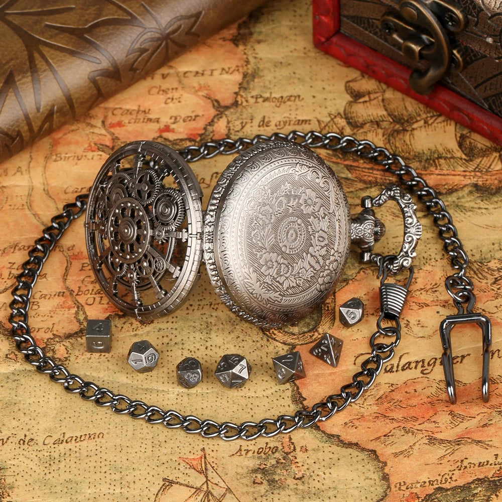 Steampunk Roda Dice Cover Design, Retro Cinza Steampunk Gear, Pingente Relógio de Bolso Caso, Acessório Relógio, Arte Presentes Colecionáveis, 38cm