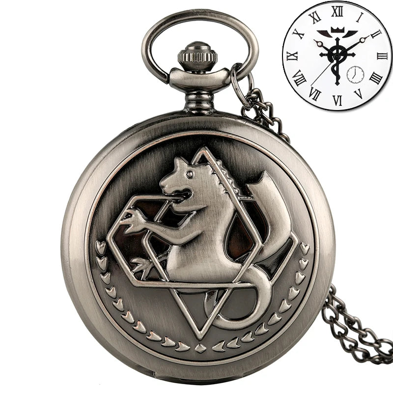 Vintage preto fullmetal alchemist relógio de bolso quartzo steampunk popular edward elric colar corrente fãs cosplay anime relógios