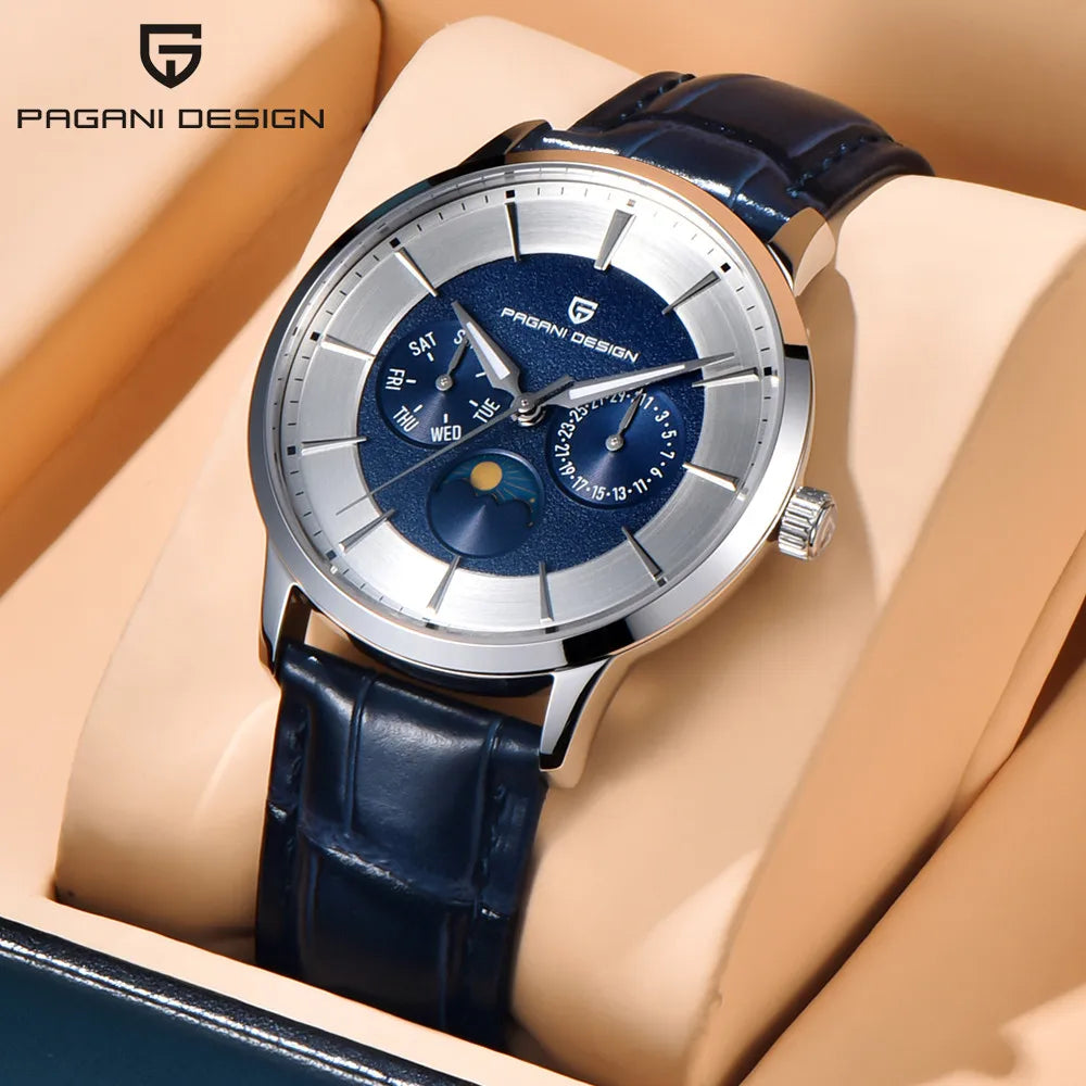 Pagani Design Novo 40mm Fase da Lua Multifuncional Relógio Masculino 100m À Prova D 'Água Vidro Safira Relógio de Quartzo Masculino