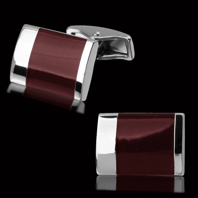 Camisa francesa Abotoaduras Material De Cobre, Abotoaduras Rectangulares Vinho Vermelho Esmalte, Acessórios de Moda, Atacado