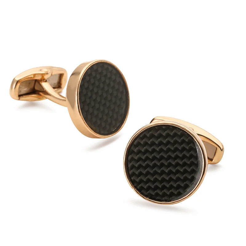 Abotoaduras De Fibra De Carbono Redonda Rosa Para Homens, Camisa Francesa, Material De Cobre, Novos Acessórios De Vestuário, Atacado