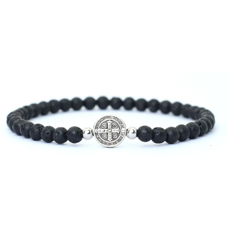 Noter novo 4mm pulseira de contas para homens minimalista cruz braslet natural tigre olhos madeira braclet meditação pedra ônix brazalete