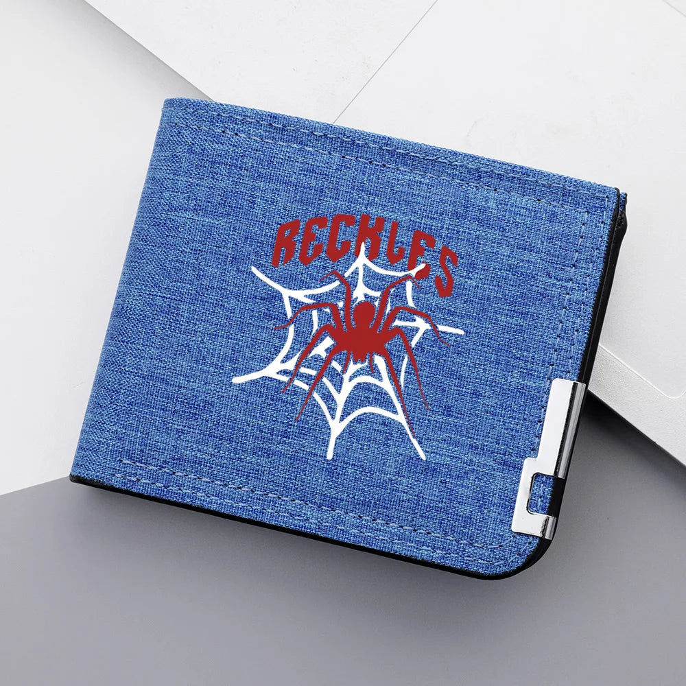 Carteira curta masculina de material de lona impressa de aranha, carteira multifuncional com zíper e porta-cartão de crédito, 1 peça