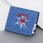 Carteira curta masculina de material de lona impressa de aranha, carteira multifuncional com zíper e porta-cartão de crédito, 1 peça