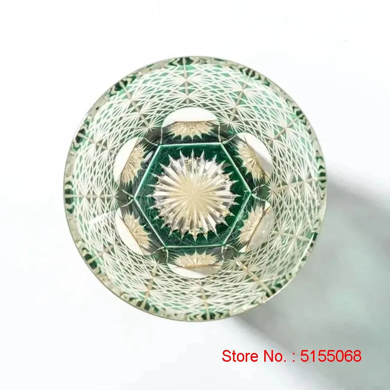 Processo de cor cristal edo kiriko copo de vinho mão escultura crisantemo padrão uísque vidro espíritos licor snifter caneca de uísque