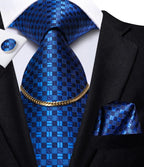 Hi-Tie-Gravatas de seda xadrez de luxo masculinas, conjunto de abotoaduras, design preto, presente de casamento, corrente de gravata moda
