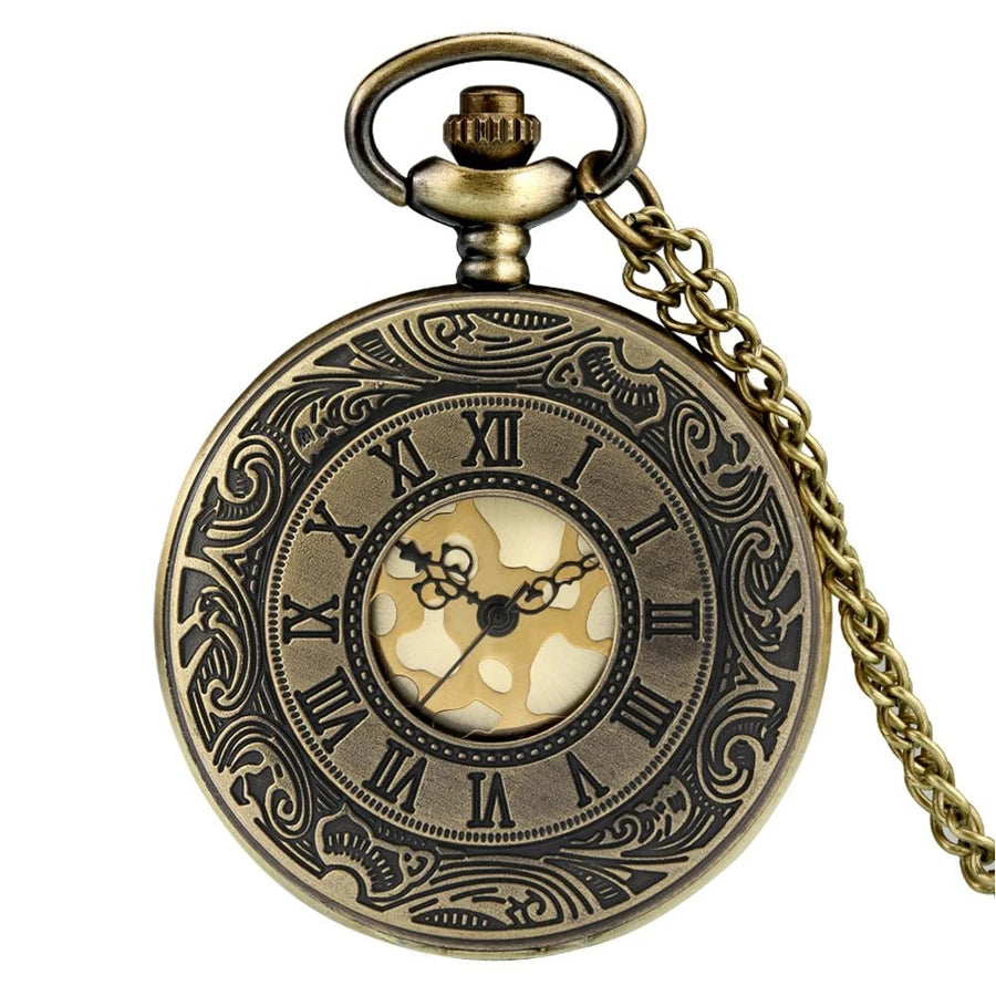 Preto numerais romanos relógio de bolso de quartzo masculino feminino preto oco caso steampunk vintage pingente colar melhores presentes para homens