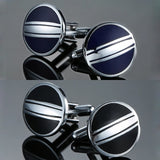 Abotoaduras de camisa francesa masculina, Abotoaduras de esmalte redondo azul e preto, estilo clássico, acessórios de moda, atacado