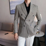 Estilo britânico fino ajuste houndstooth blazer para homens 2023 moda duplo breasted negócios escritório vestido de casamento terno jaqueta