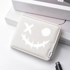Carteira masculina de couro PU impressa com desenhos animados com vários slots para cartões Slim Funny Expression Design Carteira compacta elegante