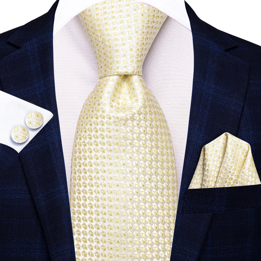 Hi-tie floral champanhe marfim masculino elegante gravata lenço abotoaduras para smoking moda clássico seda gravata de luxo para homem