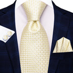 Hi-tie floral champanhe marfim masculino elegante gravata lenço abotoaduras para smoking moda clássico seda gravata de luxo para homem