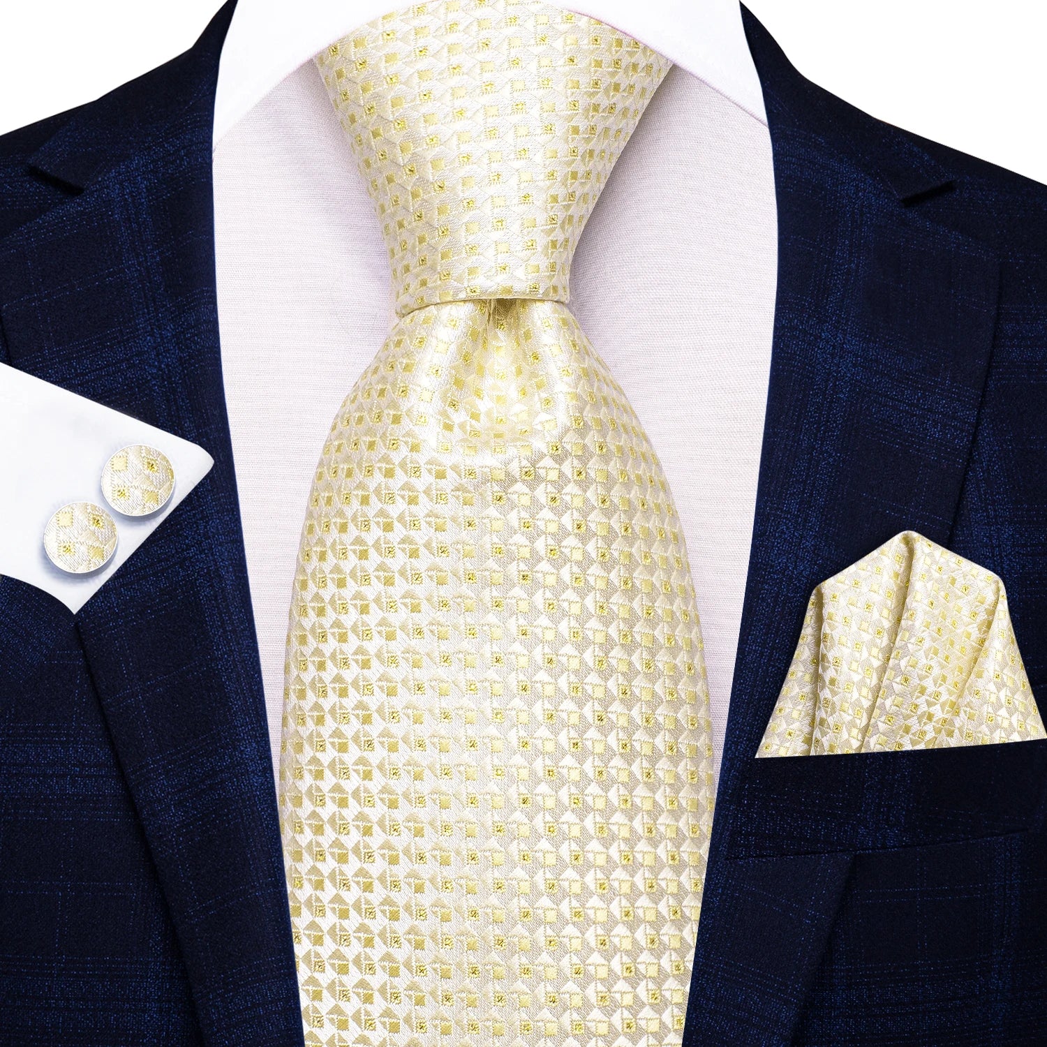 Hi-tie floral champanhe marfim masculino elegante gravata lenço abotoaduras para smoking moda clássico seda gravata de luxo para homem