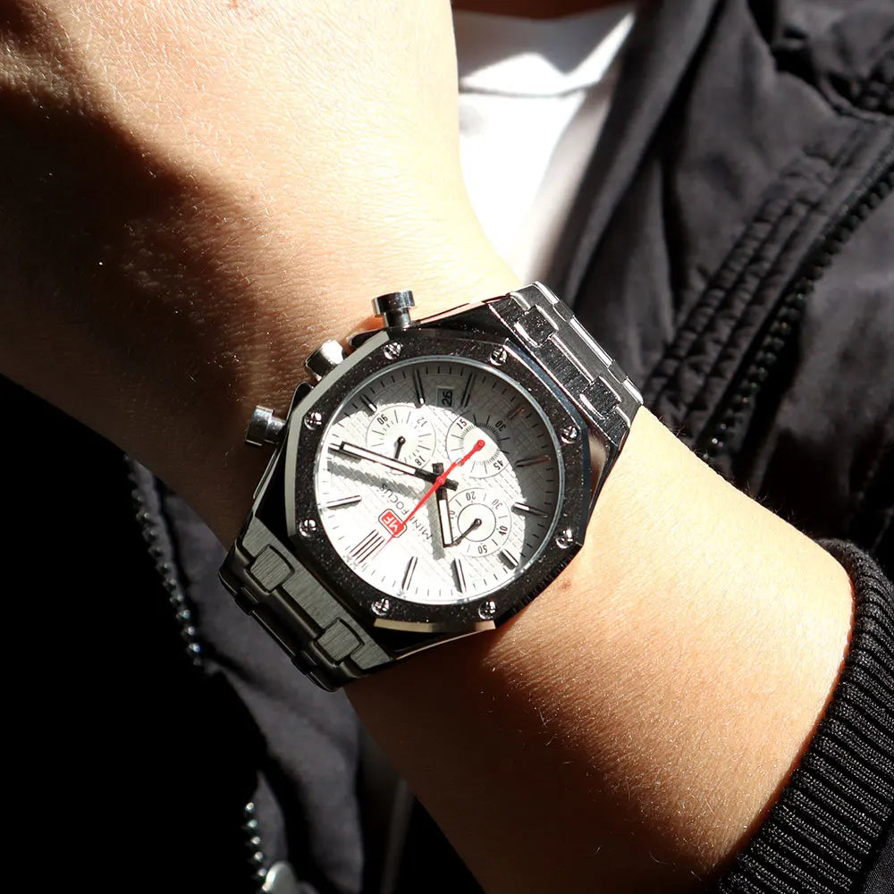 Mini foco novo relógio de quartzo de negócios para homens moda à prova dwaterproof água cronógrafo relógio de pulso luminoso com pulseira de aço inoxidável data