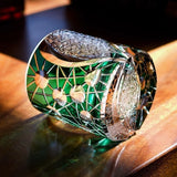 Estrela brilho japão edo kiriko wineglass starlight luxo copo de uísque mão grave cristal verde arte artesanato licor copo de vinho caixa de presente