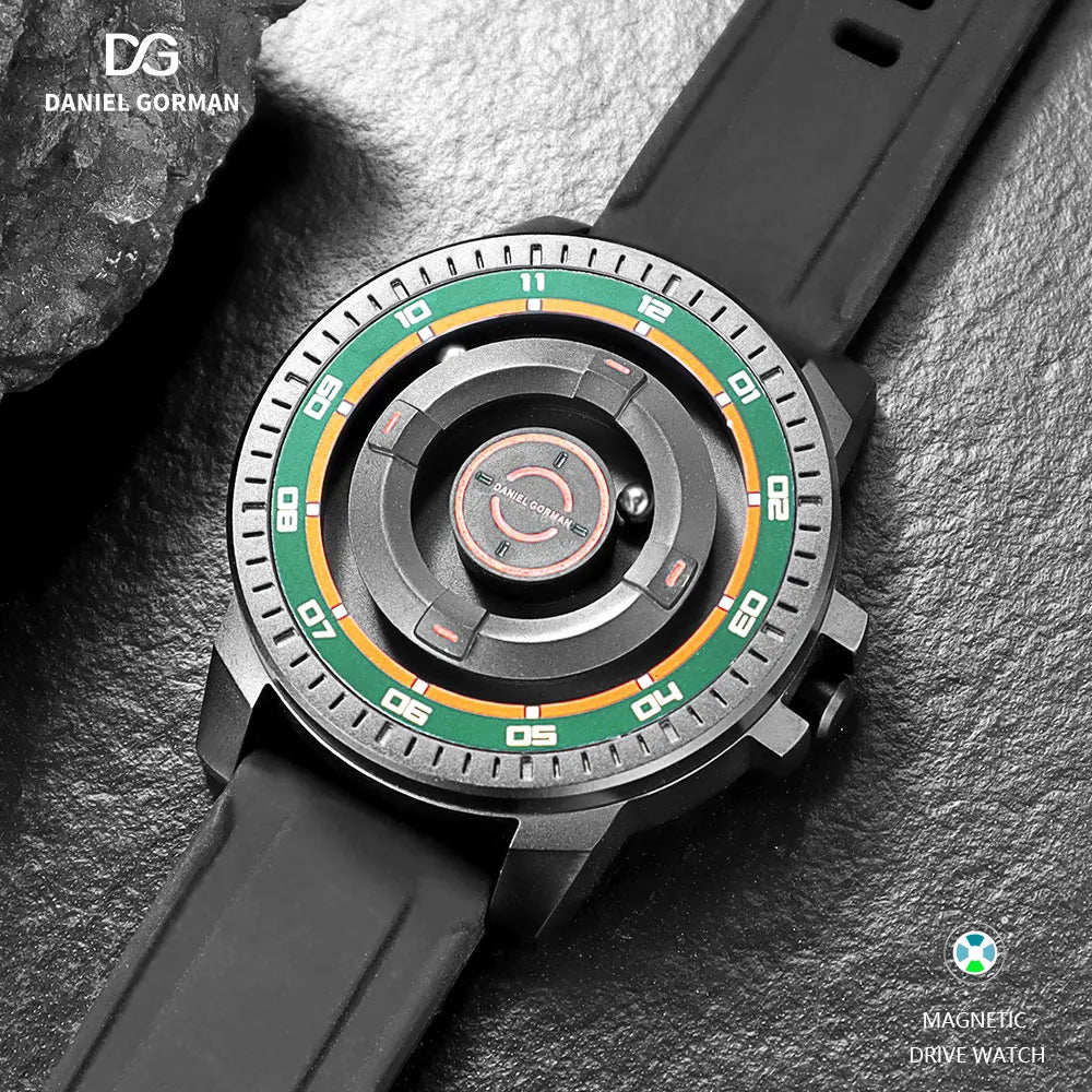 DANIEL GORMAN Relógio de quartzo magnético fashion à prova d'água com pulseira de silicone preta caixa de cobre contas ponteiros DG0221