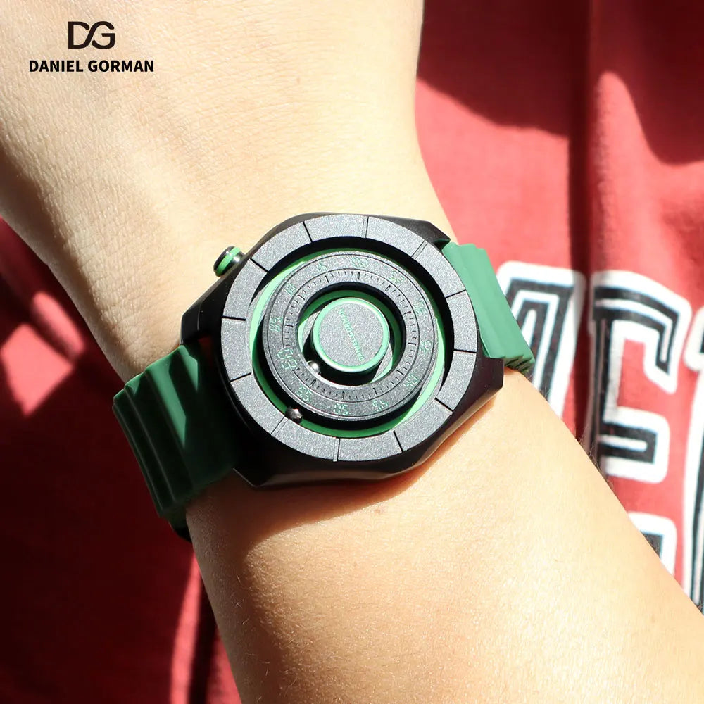 DANIEL GORMAN Relógio Esportivo para Homens Moda Verde Pulseira de Silicone Relógio de Pulso Luminoso À Prova D 'Água com Contas Magnéticas Mãos DG0788
