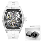 MEGIR Moda Esportes Relógio Mecânico para Homens Relógio de Pulso Automático com Pulseira de Silicone Transparente Tonneau Dial