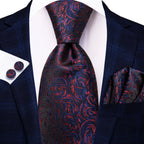Hi-tie moda 8.5cm preto cinza floral masculino elegante gravata lenço abotoaduras conjunto acessórios de festa de casamento presente para homem gravat