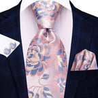 Conjunto clássico de gravata de seda masculino, gravata, floral, rosa, roxo, azul, elegante, lenço, abotoaduras, moda luxuosa, 3 peças