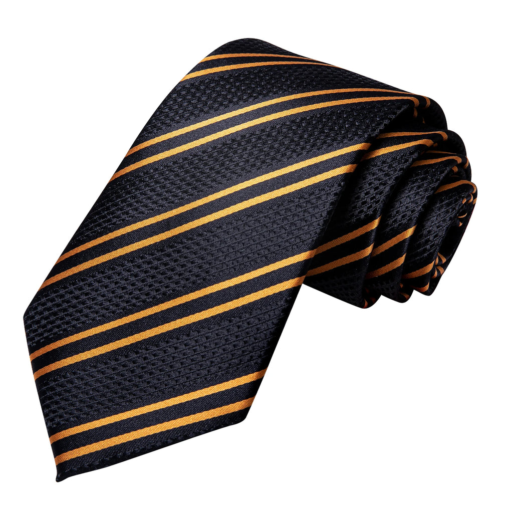 Hi-tie caixa de presente de luxo listrado dourado gravata macia lenço masculino conjunto de abotoaduras casamento alta qualidade