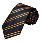 Hi-tie caixa de presente de luxo listrado dourado gravata macia lenço masculino conjunto de abotoaduras casamento alta qualidade