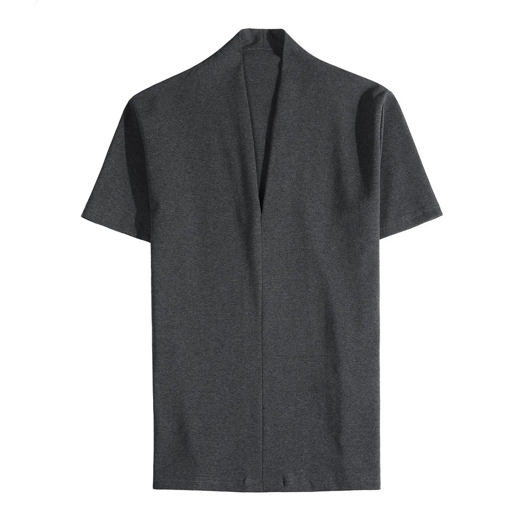 Camiseta masculina com decote em v 2025 verão moda sólida manga curta t camisa masculina fino ajuste casual versátil camisetas topo roupas masculinas