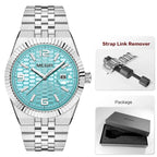 Megir relógio de quartzo estilo simples para homens, relógio de pulso analógico de negócios da moda com pulseira de aço inoxidável, data, mãos luminosas