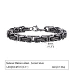 Pulseiras bizantinas grossas masculinas, pulseira retrô cinza de aço inoxidável de 8 mm com elo trançado, joia vintage presente para ele menino