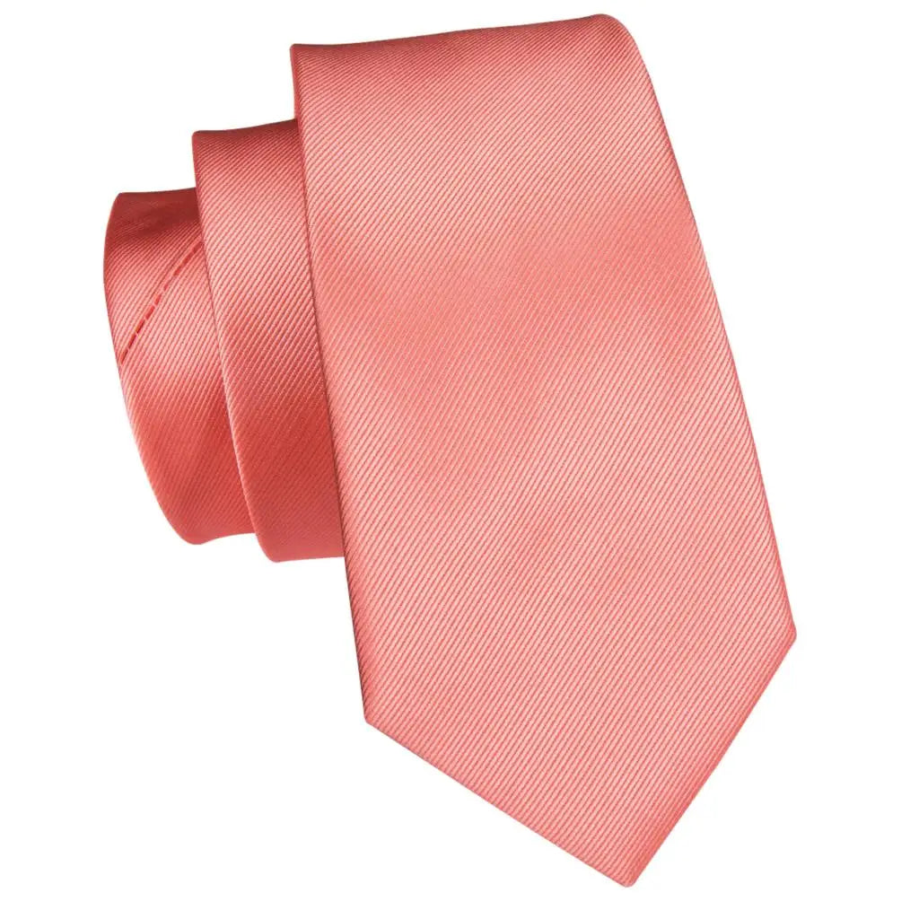 Homens Coral Vermelho Gravata Monocromática Conjunto, 8,5 cm de Largura, Seda, Gravata De Casamento, Praça De Bolso, Abotoaduras Broche, Presente Designer De Luxo