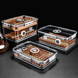 Humidor de charutos caixa de madeira de cedro selado transparente dupla camada hidratante higrômetro multifuncional caso grande capacidade 100 peças