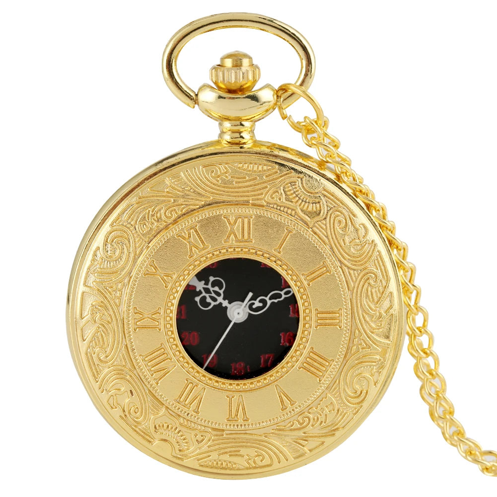 Preto numerais romanos relógio de bolso de quartzo masculino feminino preto oco caso steampunk vintage pingente colar melhores presentes para homens