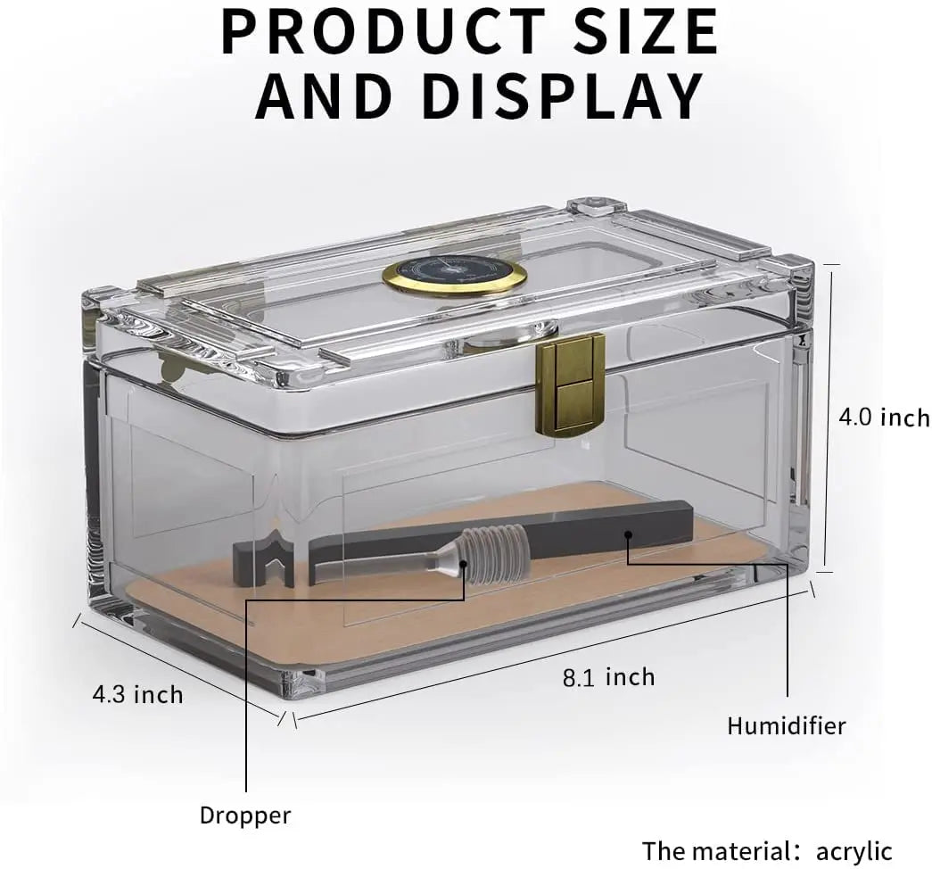 Humidor de charuto acrílico com papel de madeira de cedro, caixa do humidor, higrômetro, estojo do umidificador, acessórios para fumar, ajuste 15-20