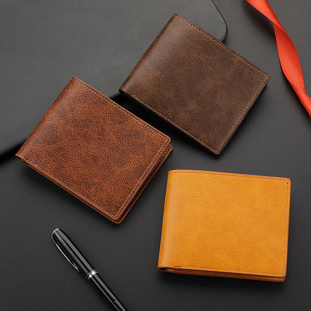 Moda masculina retro negócios carteira curta multi slot para cartão horizontal macio couro do plutônio carteira masculina