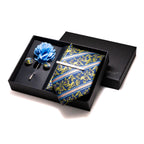 Gravatas luxuosas de seda com listras verdes escuras, acessórios de casamento, gravata masculina, bolso quadrado, abotoaduras, pino e caixa de presente elegante