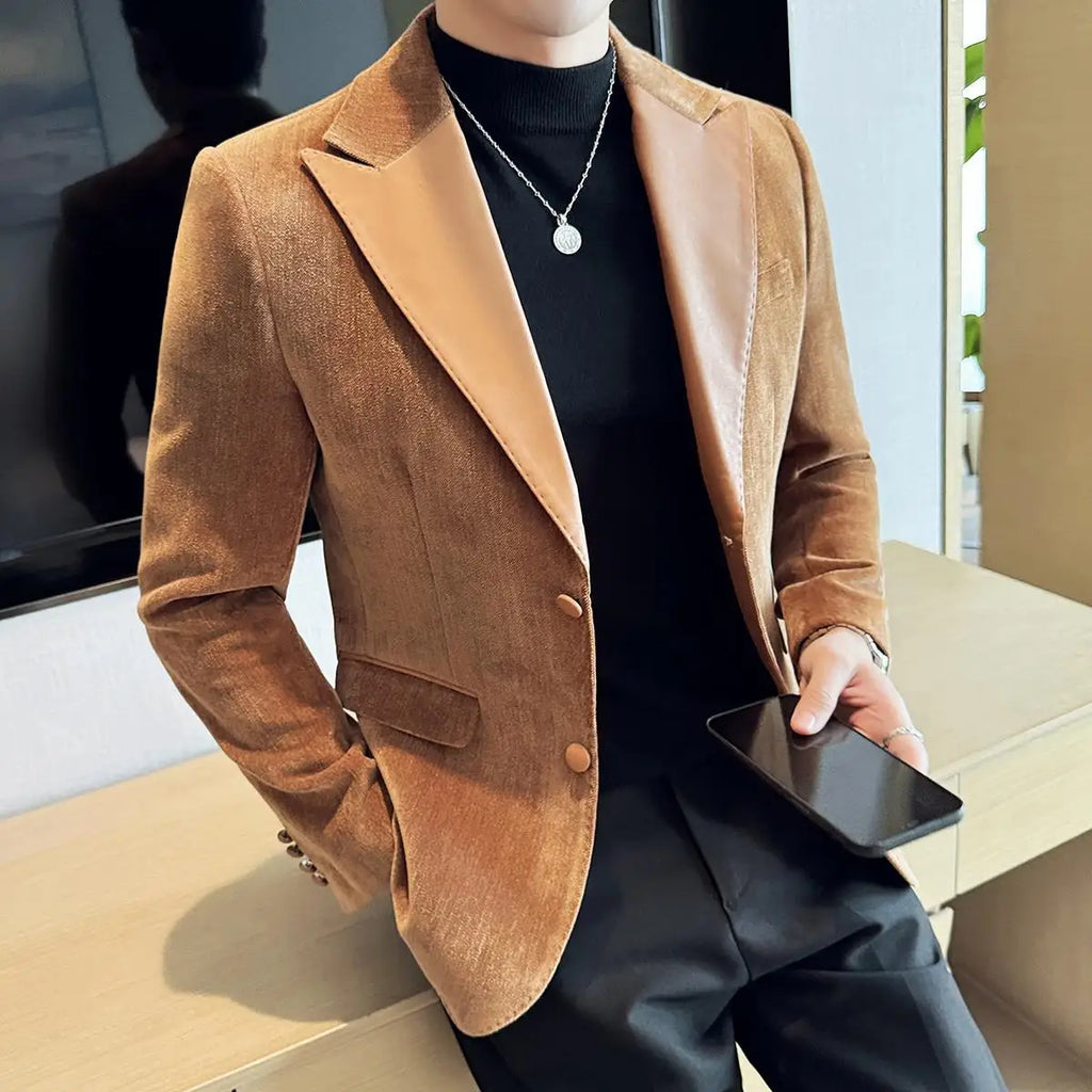 Embreagem de couro chenille terno jaquetas 2025 outono inverno novos homens negócios casual fino ajuste casacos formal festa casamento tailcoat